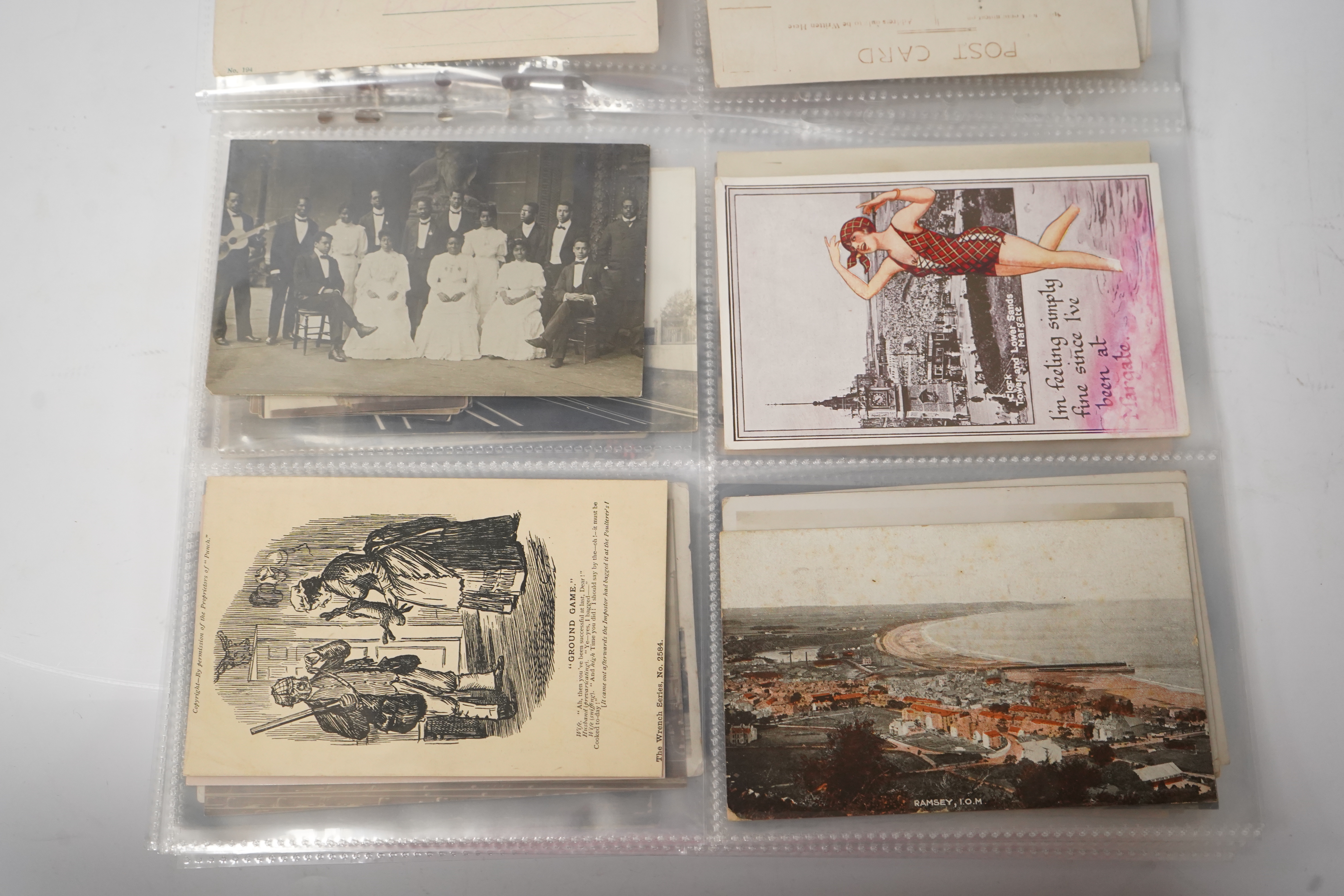 A group of eighty eight assorted vintage postcards, including American topography, rail accidents and motoring.